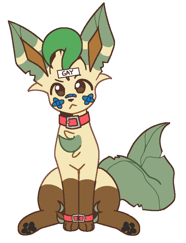 wyatt sitting on the ground, looking confused, with a note saying 'gay' on their forehead